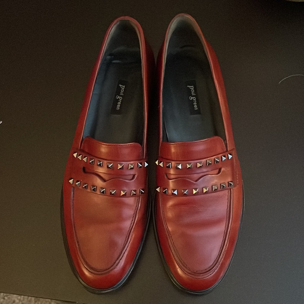 Paul Green Sofia Studded Leather Loafer Wine Size 8 - Picture 3 of 9